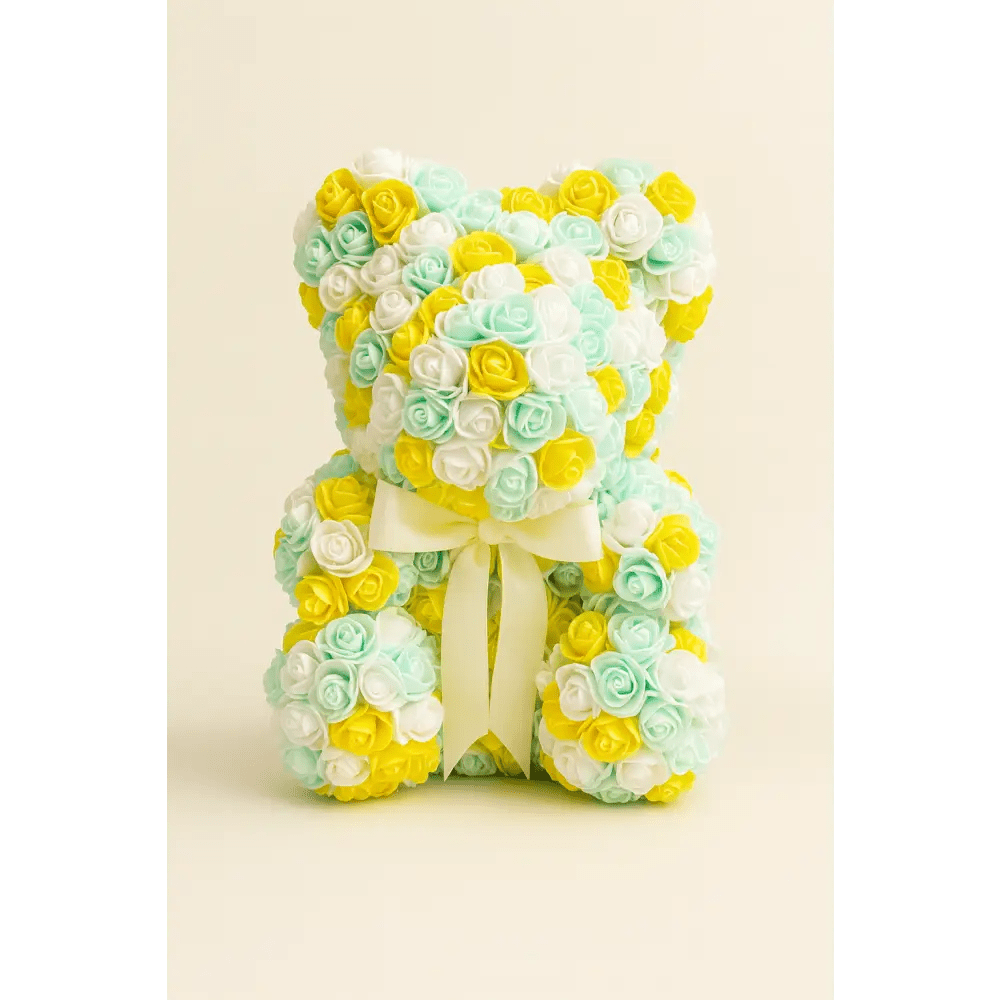 14" Rose Bear – Yellow, Mint & White - Bloom Fleurs & Cadeaux