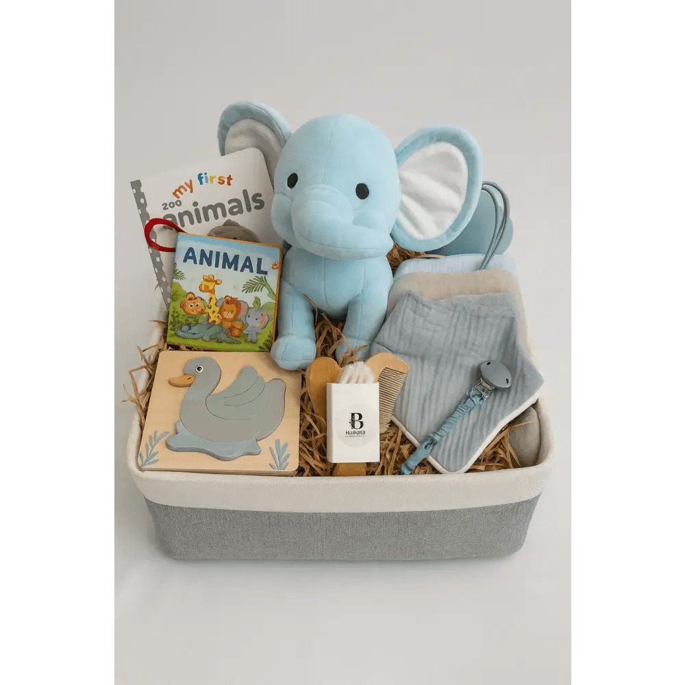 Baby Boy Gift Basket Elephant Edition - Bloom Fleurs & Cadeaux