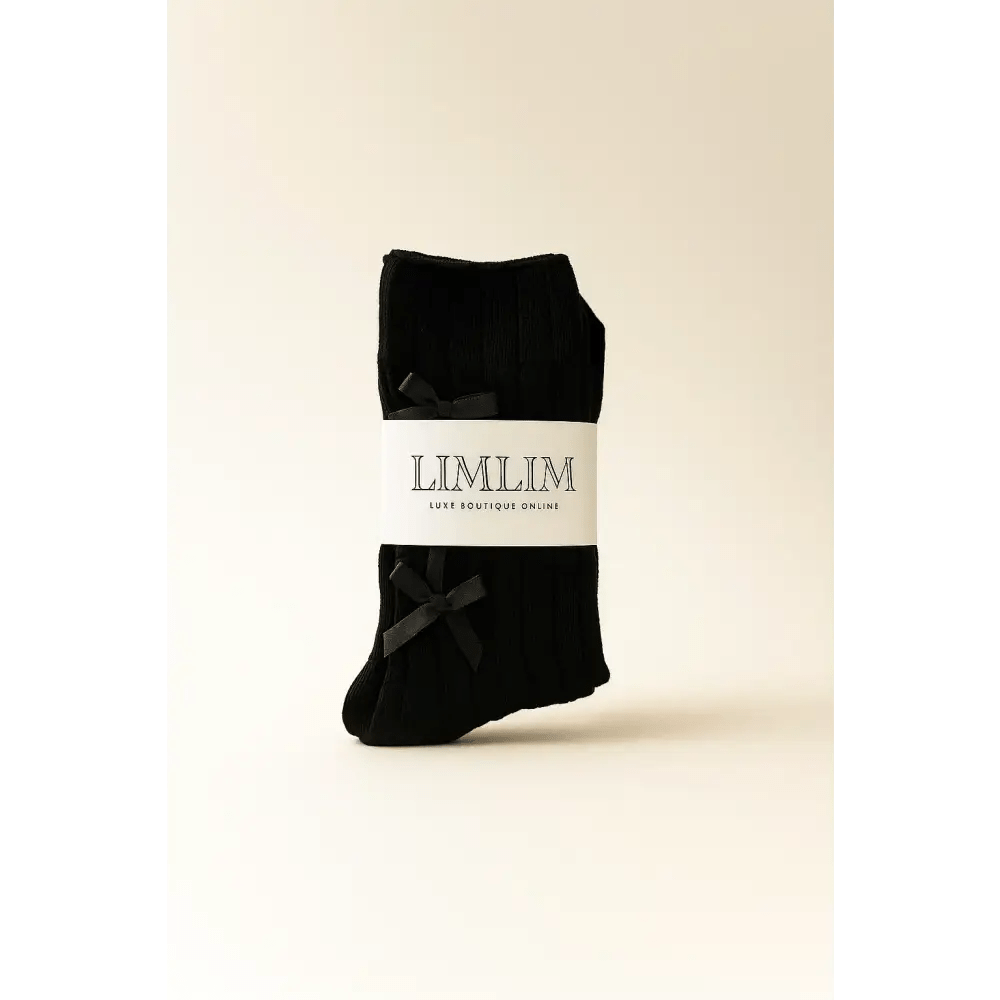 Black Ribbed Socks with Satin Bows - Bloom Fleurs & Cadeaux