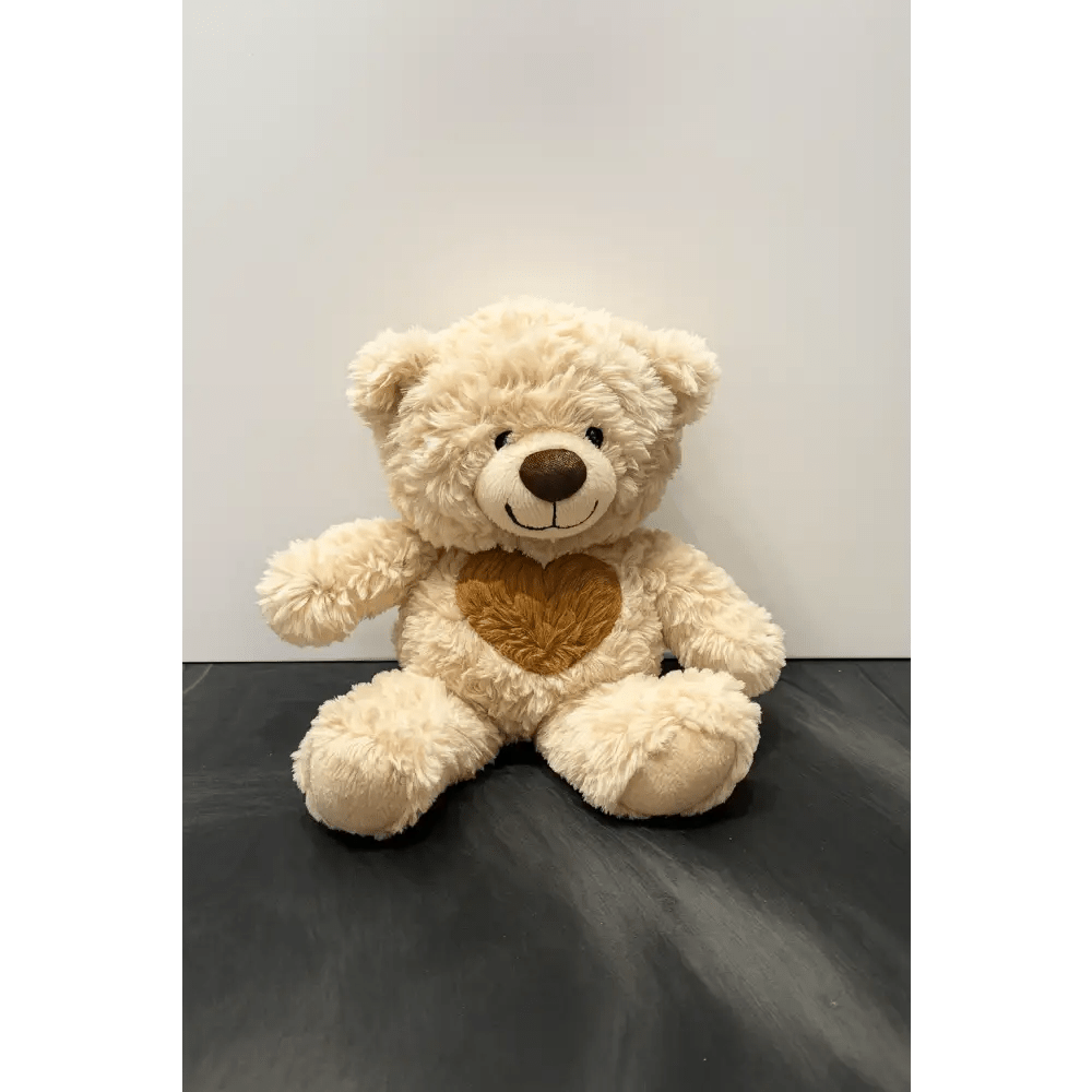 Medium Heart Teddy Bear – Beige, Brown & Pink - Bloom Fleurs & Cadeaux