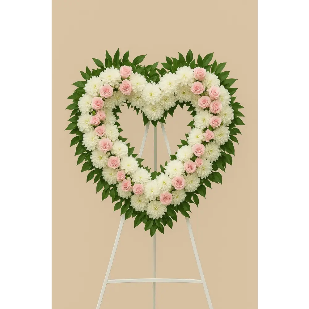 Open Heart Sympathy Wreath with Pink Roses #13