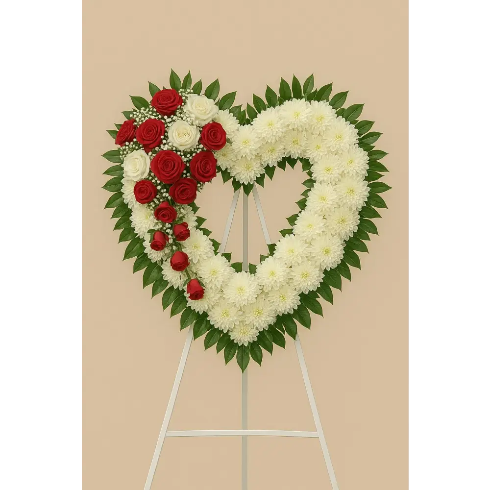 Open Heart Sympathy Wreath with Red Roses #12