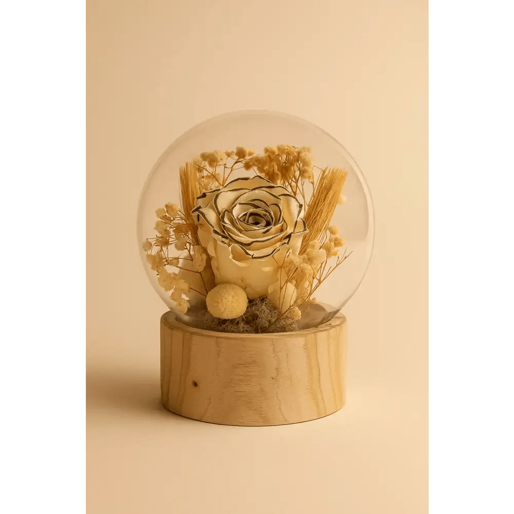 Preserved Ivory & Gold Rose Glass Globe - Bloom Fleurs & Cadeaux