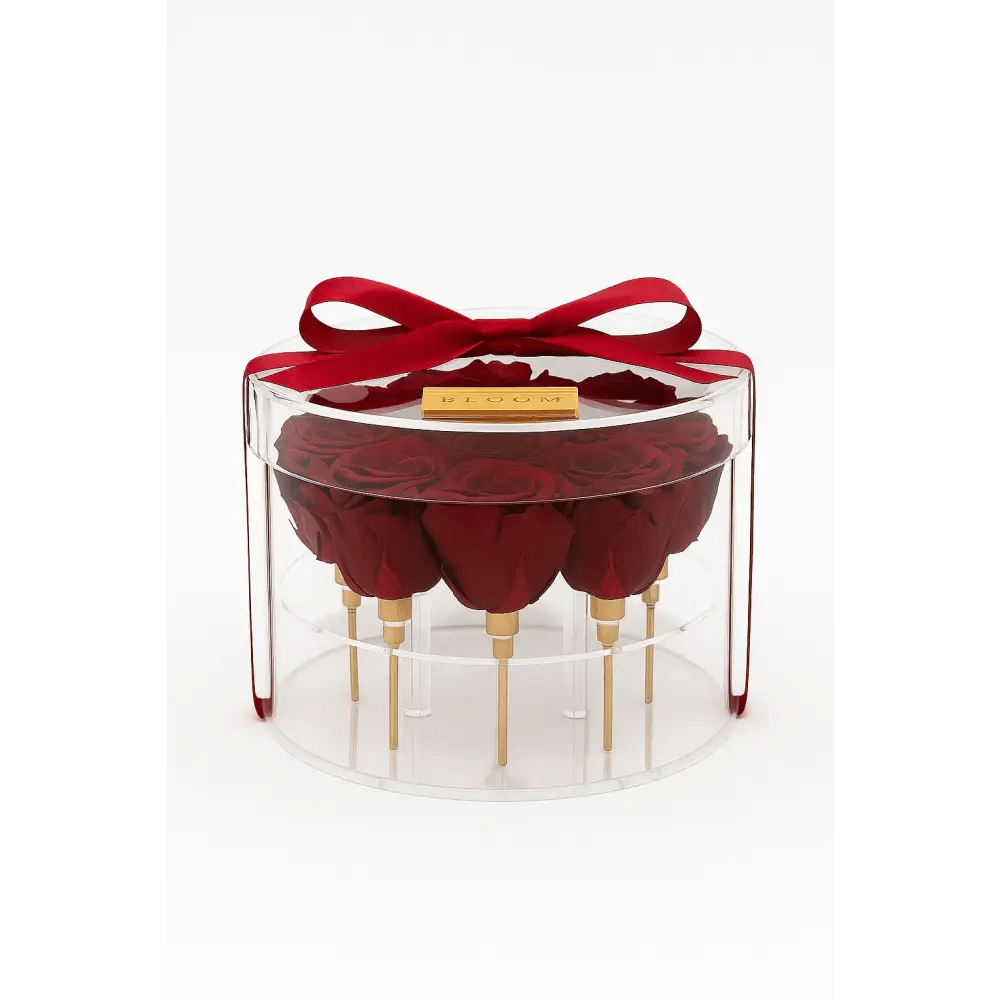 Red Preserved Rose Round Box – 8 Roses - Bloom Fleurs & Cadeaux