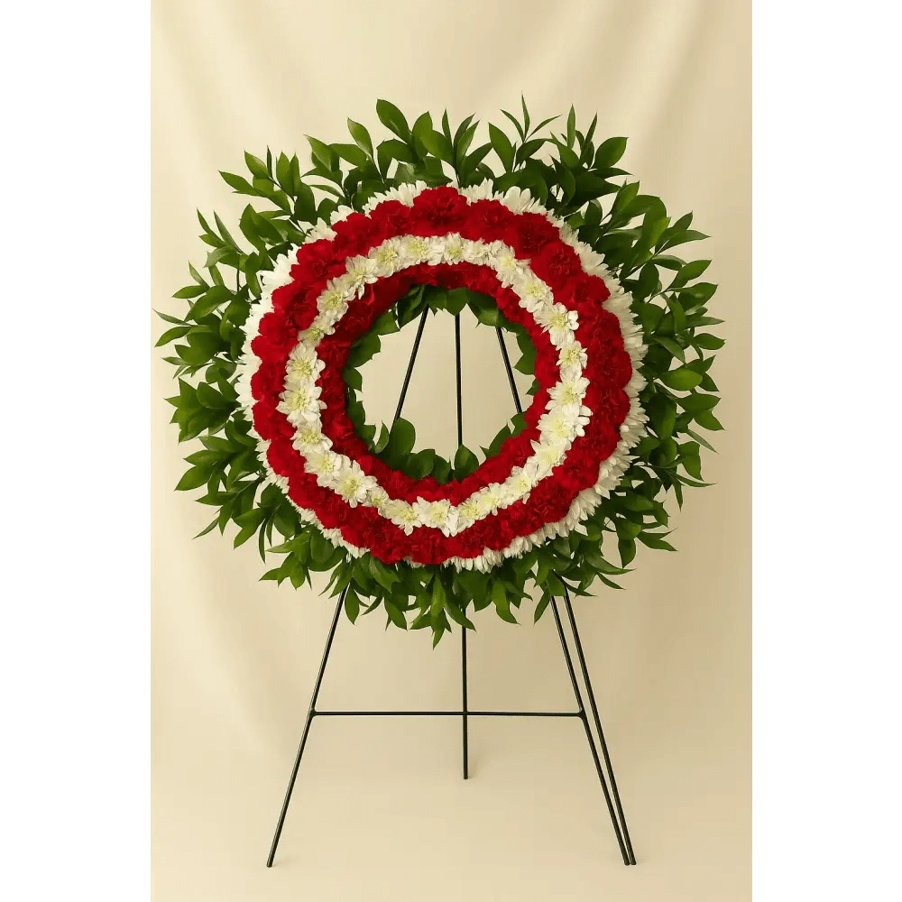 Red & White Sympathy Wreath 02 - Bloom Fleurs & Cadeaux