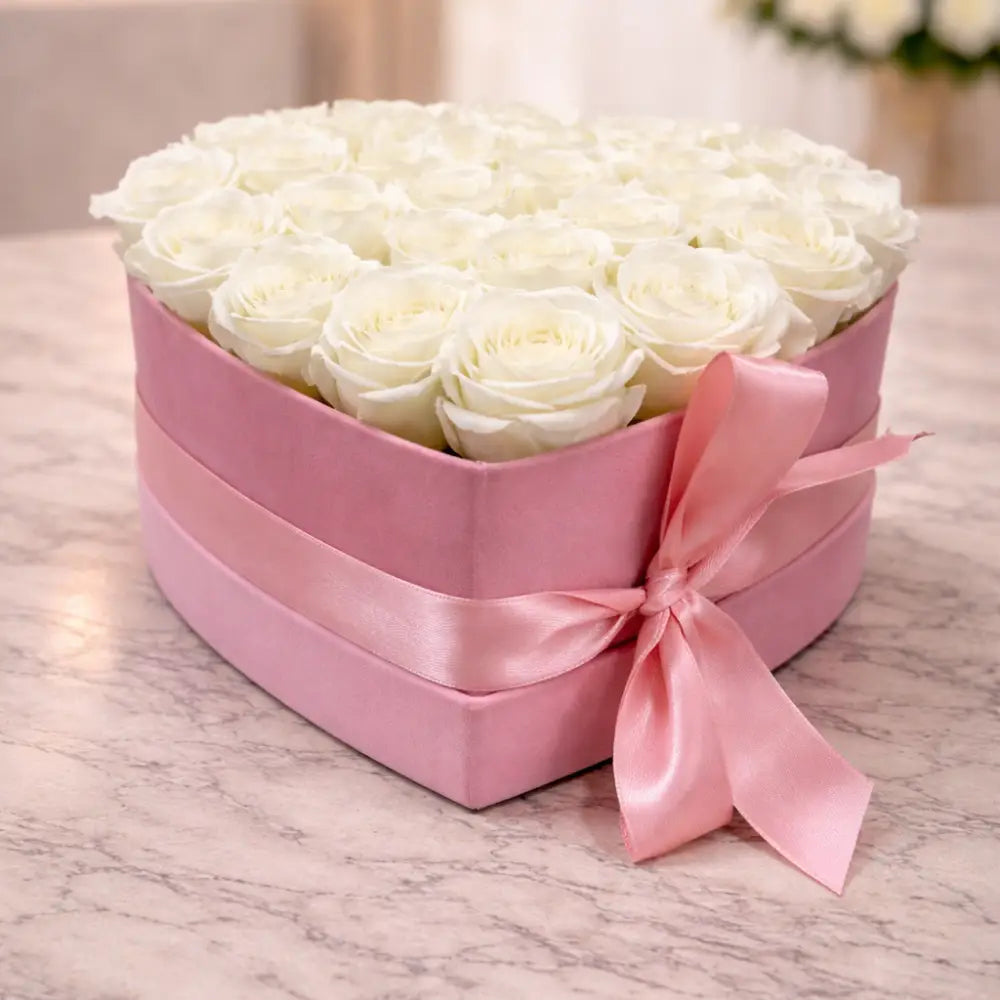 White Fresh Rose Small Heart Box