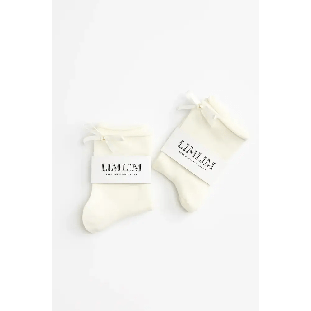 White Satin Bow Socks with Pearl Detail - Bloom Fleurs & Cadeaux