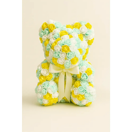 14" Rose Bear – Yellow, Mint & White - Bloom Fleurs & Cadeaux