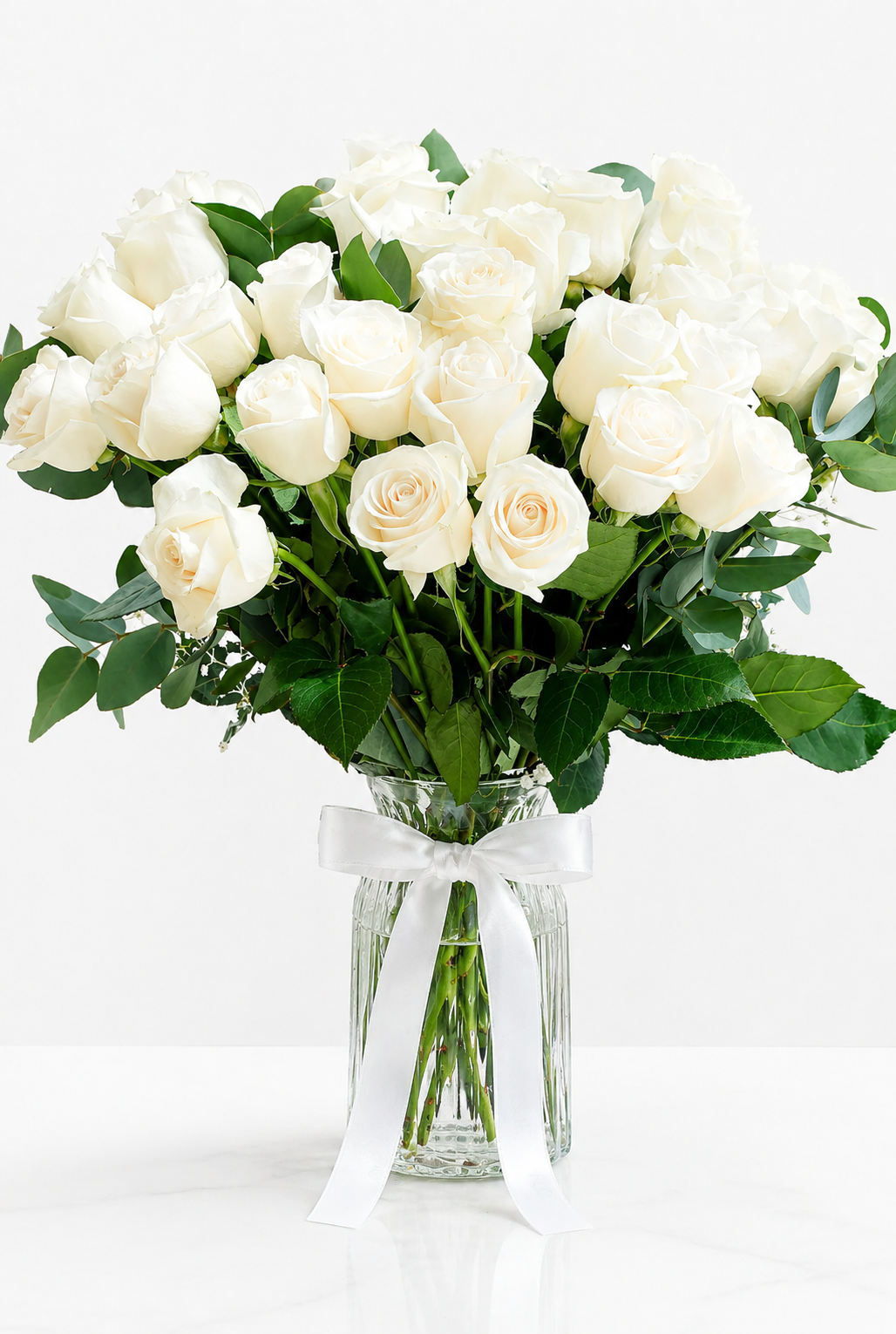 Pure White Roses Arrangement – Sympathy Collection