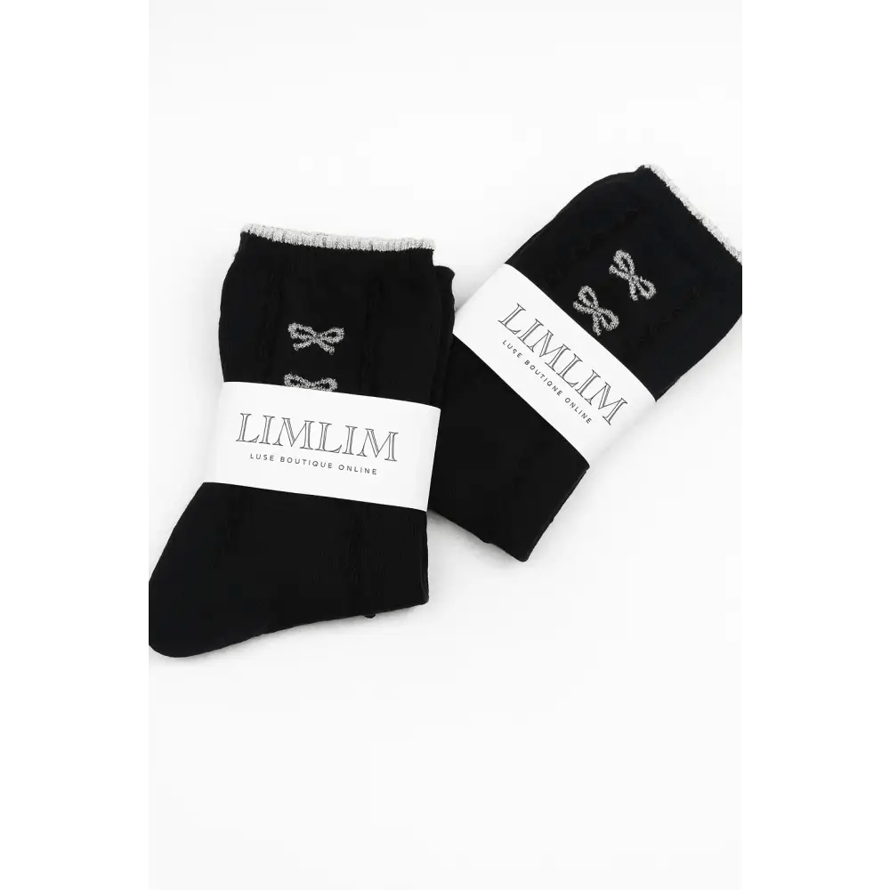 Black Ankle Socks with Silver Bow - Bloom Fleurs & Cadeaux