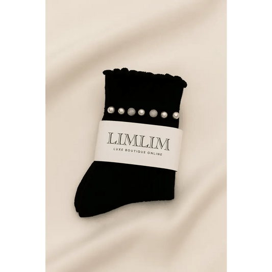 Black Frilly Socks with Silver Beads & Pearls - Bloom Fleurs & Cadeaux