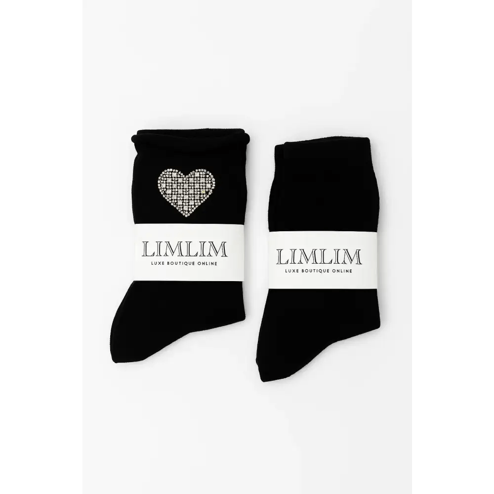 Black Socks with Pearl Heart Accent - Bloom Fleurs & Cadeaux