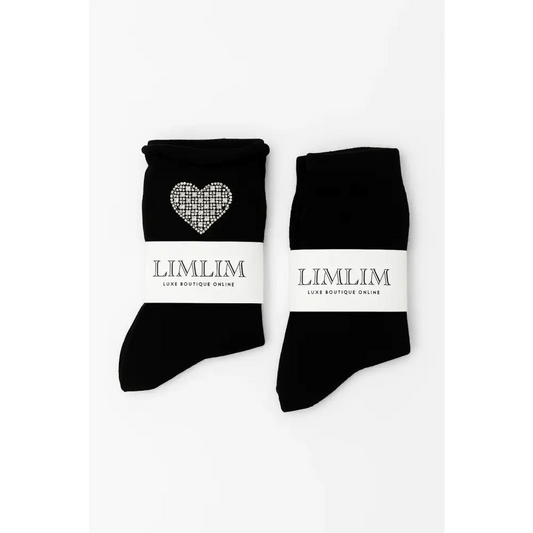 Black Socks with Pearl Heart Accent - Bloom Fleurs & Cadeaux