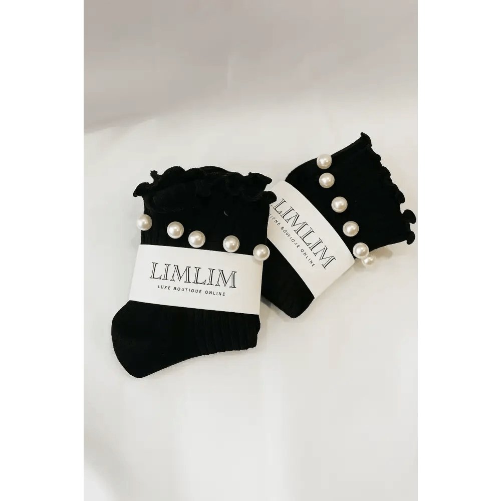 Black Socks with Scattered Pearl Embellishment - Bloom Fleurs & Cadeaux