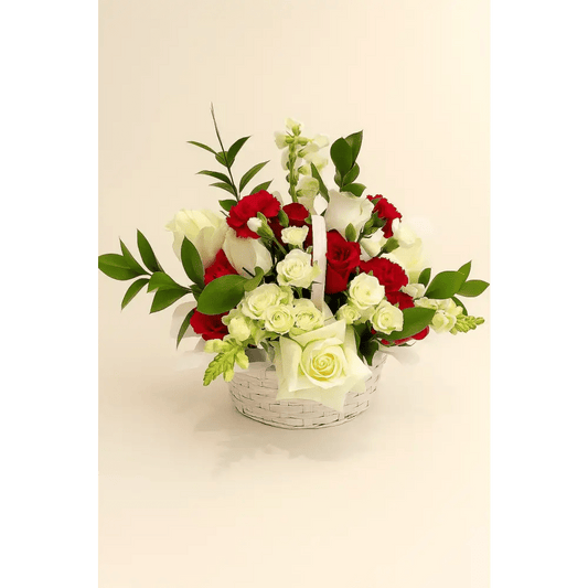 Classic Red & White Fresh Flower Basket - Bloom Fleurs & Cadeaux