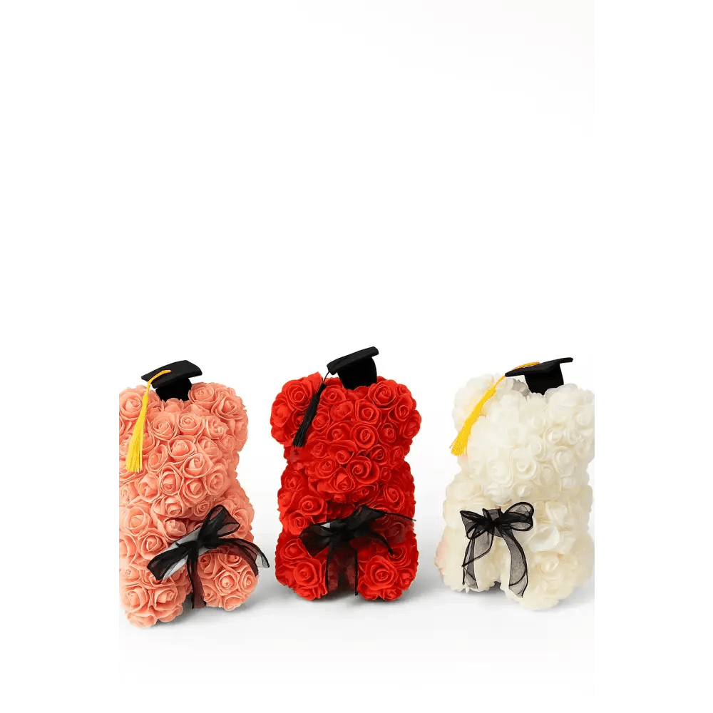 Graduation Rose Bears (10 - inch, boxed, assorted colors): - Bloom Fleurs & Cadeaux