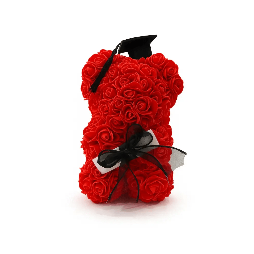 Graduation Rose Bears (10 - inch, boxed, assorted colors): - Bloom Fleurs & Cadeaux