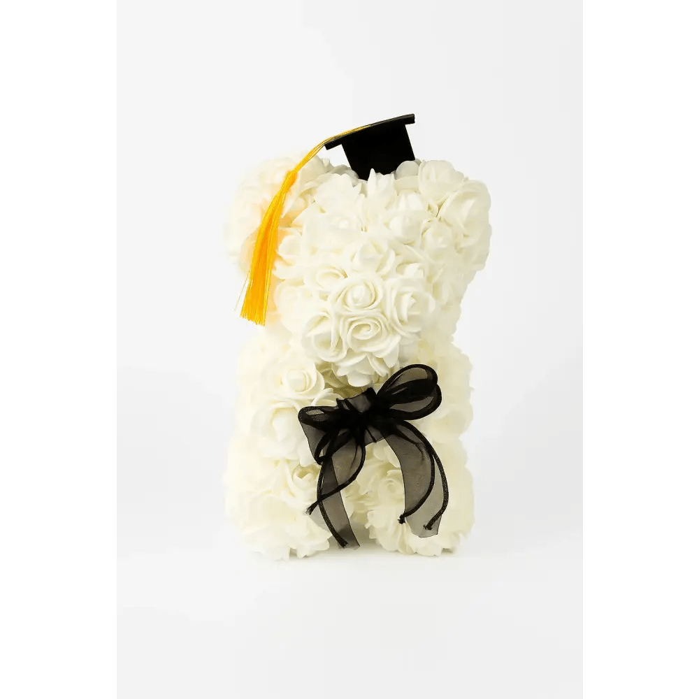 Graduation Rose Bears (10 - inch, boxed, assorted colors): - Bloom Fleurs & Cadeaux