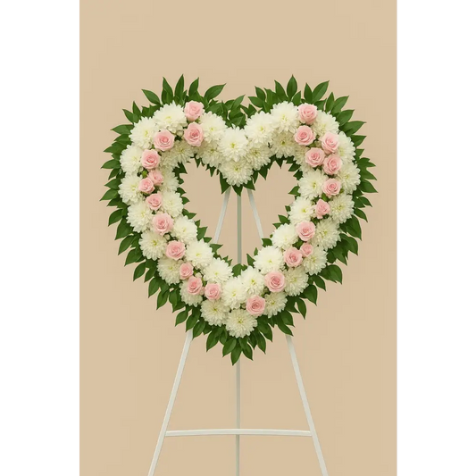 Open Heart Sympathy Wreath with Pink Roses #13