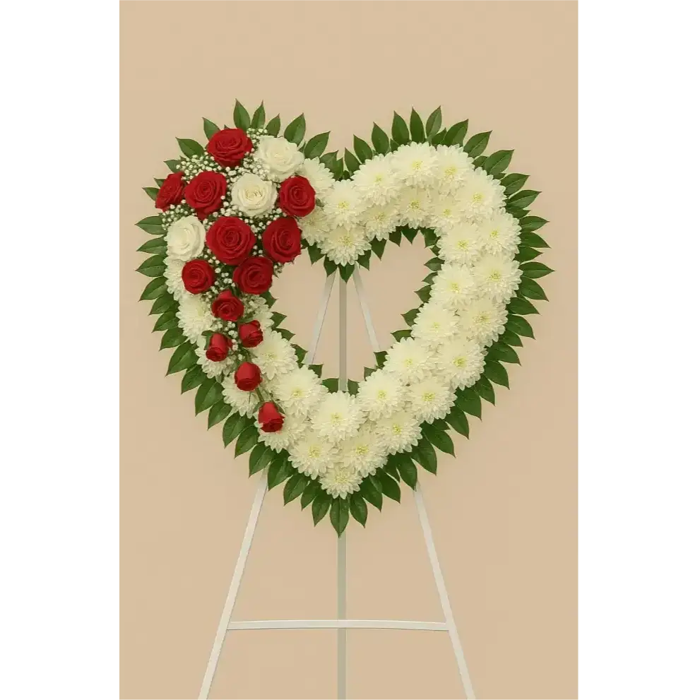Open Heart Sympathy Wreath with Red Roses #14