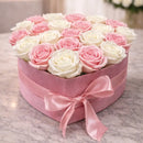 Pink & White Fresh Rose Small Heart Box