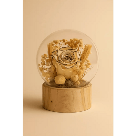 Preserved Ivory & Gold Rose Glass Globe - Bloom Fleurs & Cadeaux