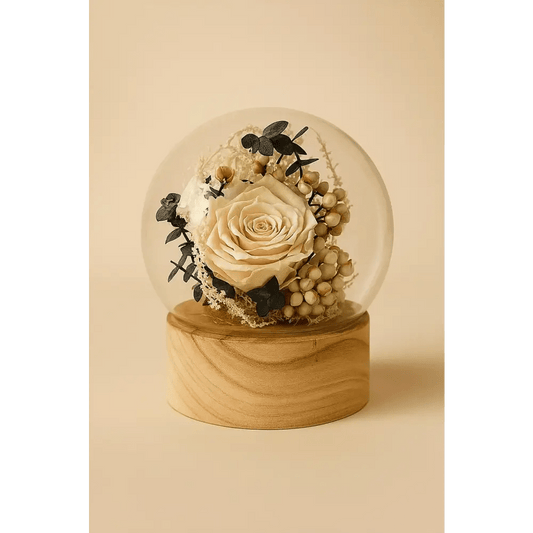 Preserved Ivory Rose Glass Globe - Bloom Fleurs & Cadeaux