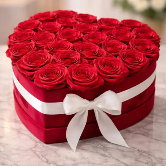 Red Fresh Rose Small Heart Box
