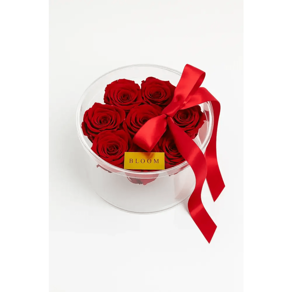 Red Preserved Rose Round Box – 8 Roses - Bloom Fleurs & Cadeaux