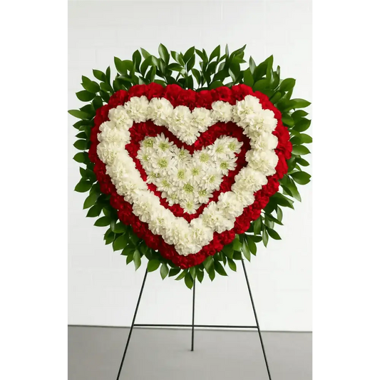 Red & White Classic Sympathy Heart #08