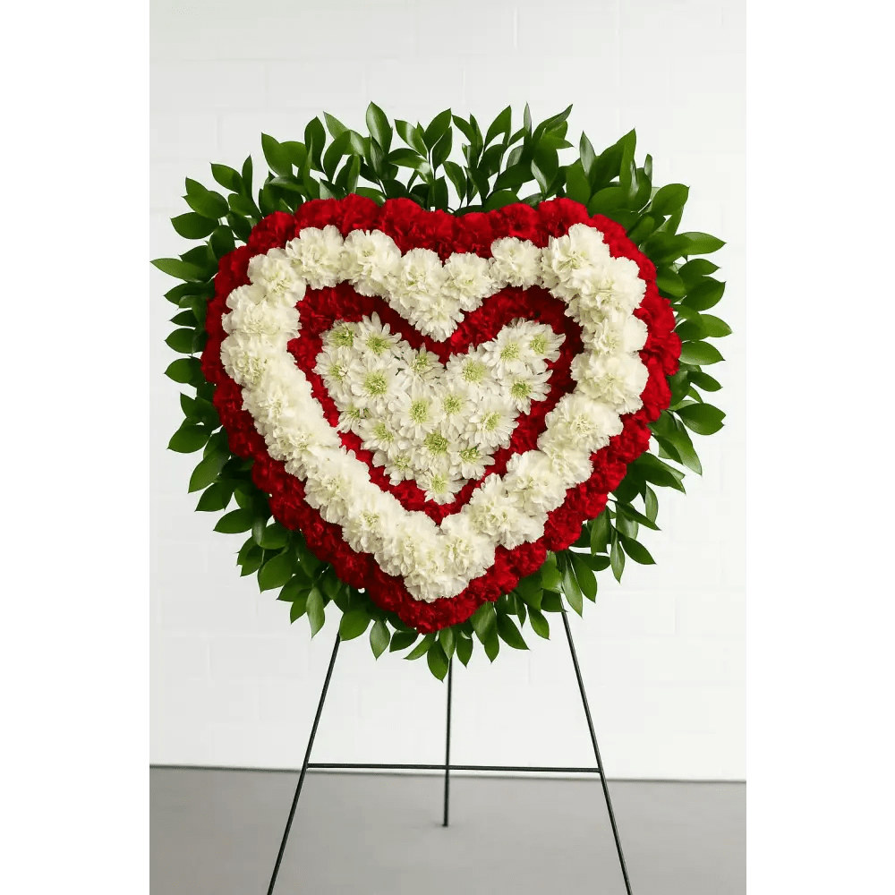 Red & White Classic Sympathy Heart 08 - Bloom Fleurs & Cadeaux