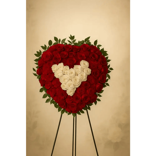 Red & White Roses Sympathy Heart 06 - Bloom Fleurs & Cadeaux