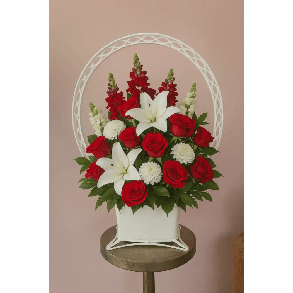 Red & White Sympathy Basket - Bloom Fleurs & Cadeaux