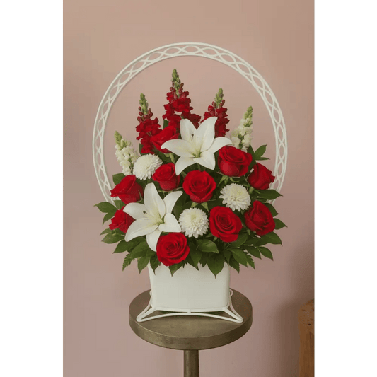 Red & White Sympathy Basket - Bloom Fleurs & Cadeaux