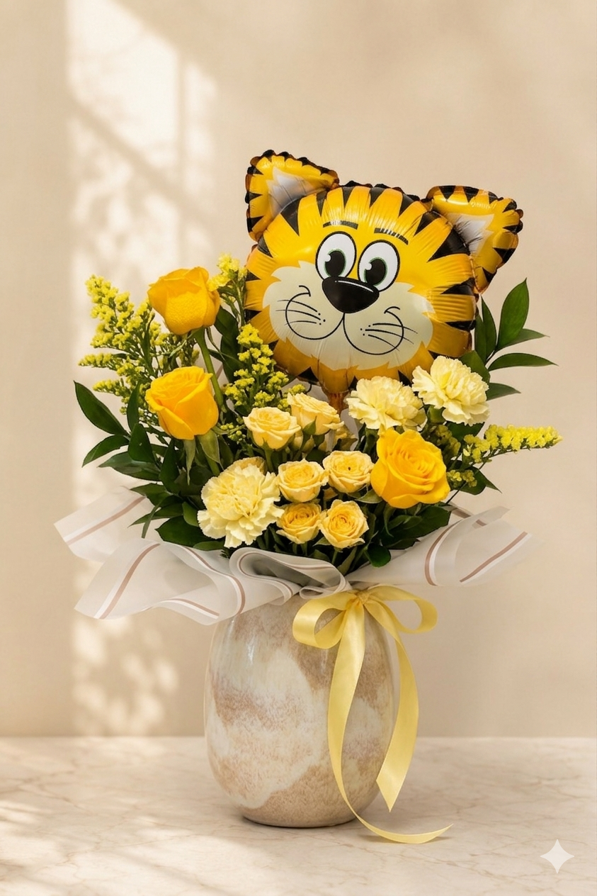 Bouquet coup de cœur du fleuriste avec ballon
