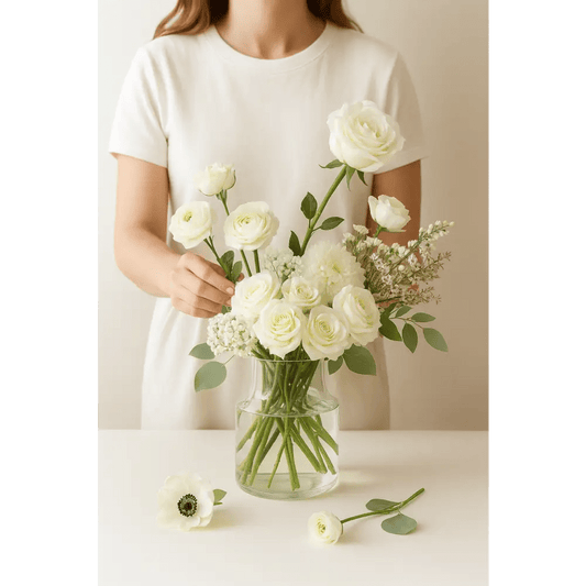 Signature Custom Vase Arrangement – white Edition - Bloom Fleurs & Cadeaux