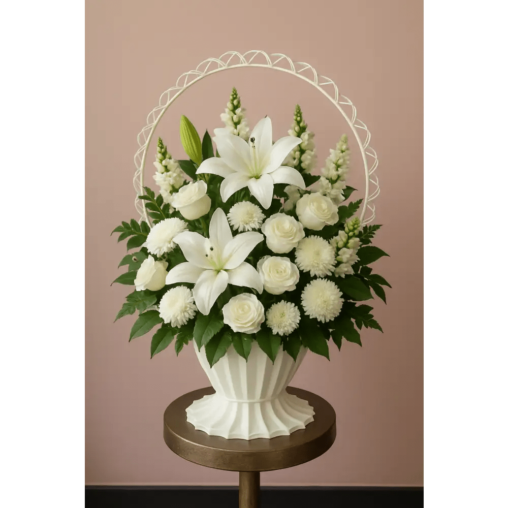 White Elegance Sympathy Basket - Bloom Fleurs & Cadeaux