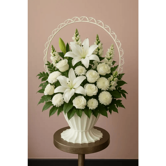 White Elegance Sympathy Basket - Bloom Fleurs & Cadeaux