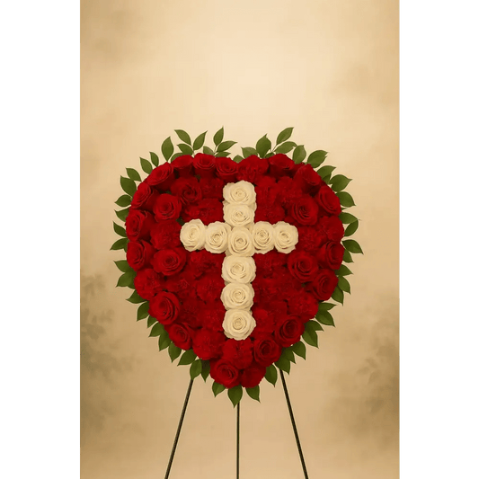 White Rose Cross Sympathy Heart 07 - Bloom Fleurs & Cadeaux