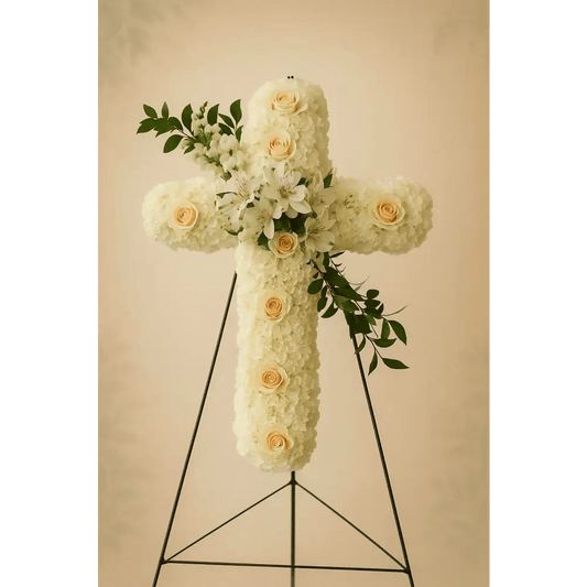 White Roses Sympathy Cross 05 - Bloom Fleurs & Cadeaux