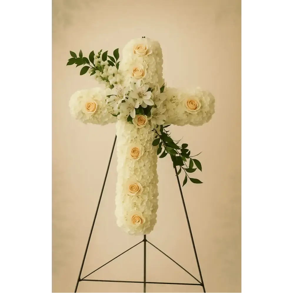 White Roses Sympathy Cross #11