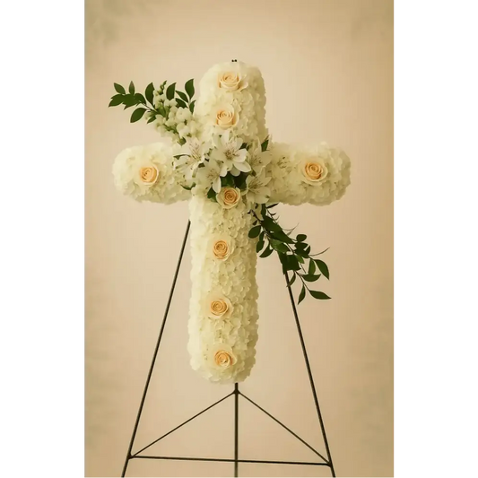 White Roses Sympathy Cross #11